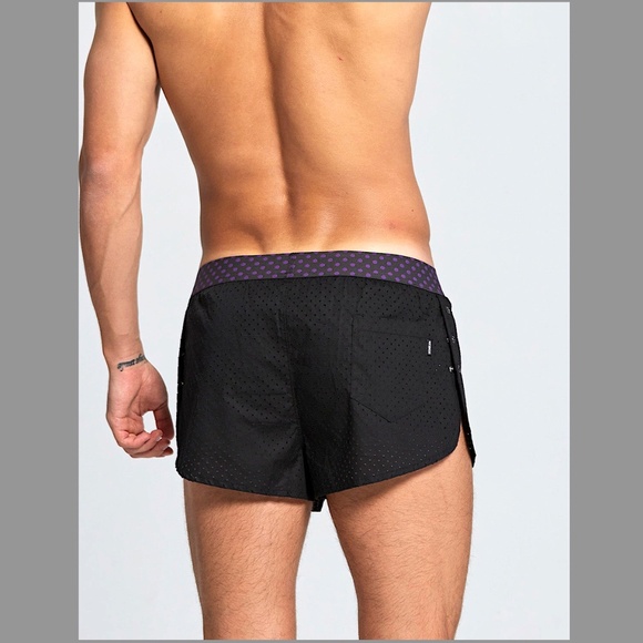 SEOBEAN MENS BLACK MESH SHORTS SIDE SPLITS WITH SNAPS ATHLETIC BEACH TRUNKS - Picture 13 of 14